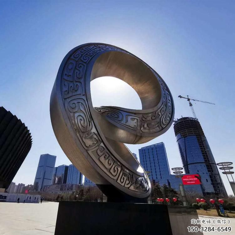 金屬雙環雕塑承接，陸地擺件，不銹鋼雙環雕塑制造商