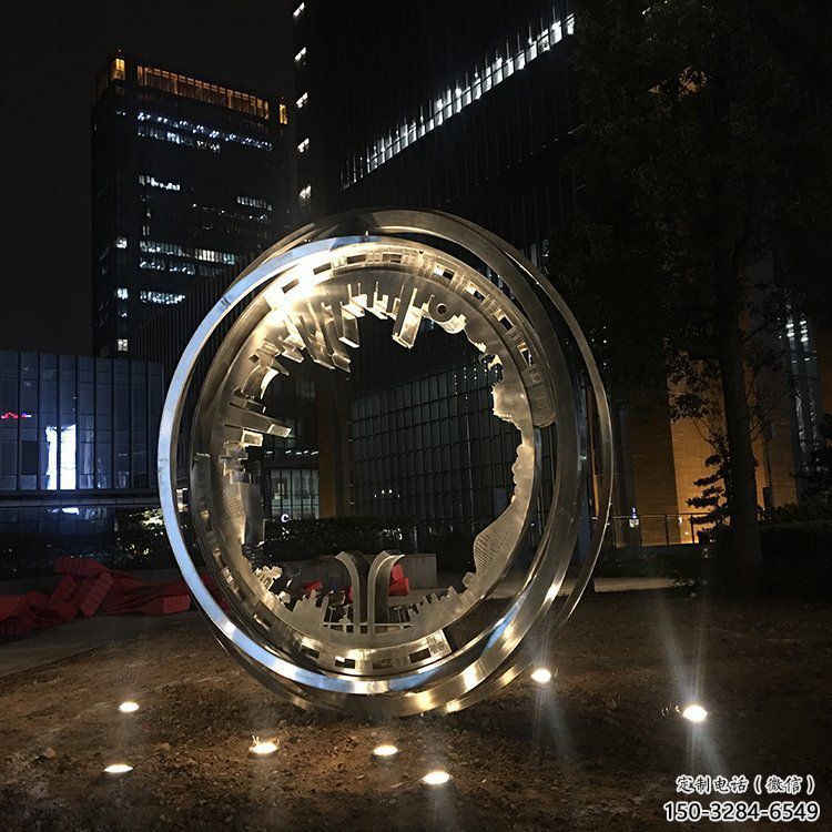 戶外圓環雕塑通用，多彩藝術，不銹鋼圓環雕塑供應