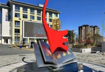 書籍雕塑制造，白鋼構(gòu)件，校園文化書籍雕塑廠家提供