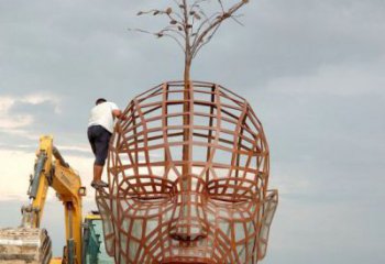 鐵藝人頭像雕塑制造商，室外軟裝，鏤空人頭像雕塑制作承接