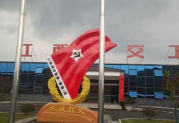 街道國旗雕塑，鍛造景觀雕塑，古銅效果