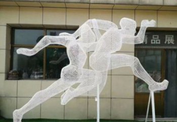 鄂州鏤空跨欄雕塑制造商，透雕雕塑，鐵藝體育人物雕塑供給