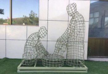 吉林鏤空洗腳雕塑制作，園林裝飾，鐵藝孝道人物雕塑