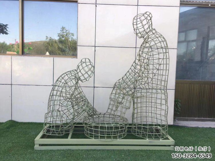 城西鏤空洗腳雕塑制作，園林裝飾，鐵藝孝道人物雕塑
