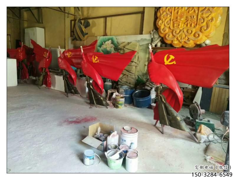 德宏園林國旗雕塑，噴漆黨建雕塑，烤漆形式