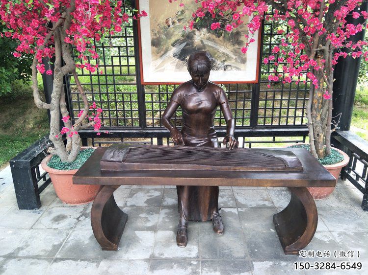 杭州彈古箏雕塑廠家，景觀概念，民俗人物雕塑通用