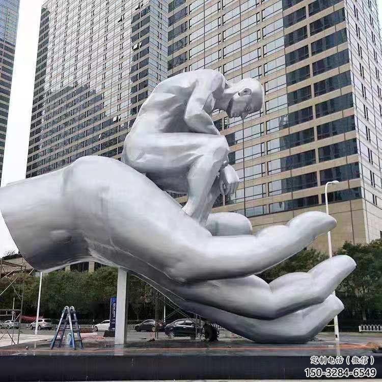 雙橋沉思者雕塑，景觀雕塑，手托人物雕塑廠家提供